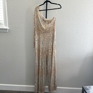 Fashion Nova XL Gold/Silver Sequined Jumpsuit
